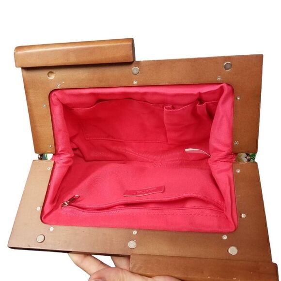 Apt. 9 Floral Cottagecore Barbiecore Pink Cotton Wooden Clutch Handbag - Picture 4 of 9